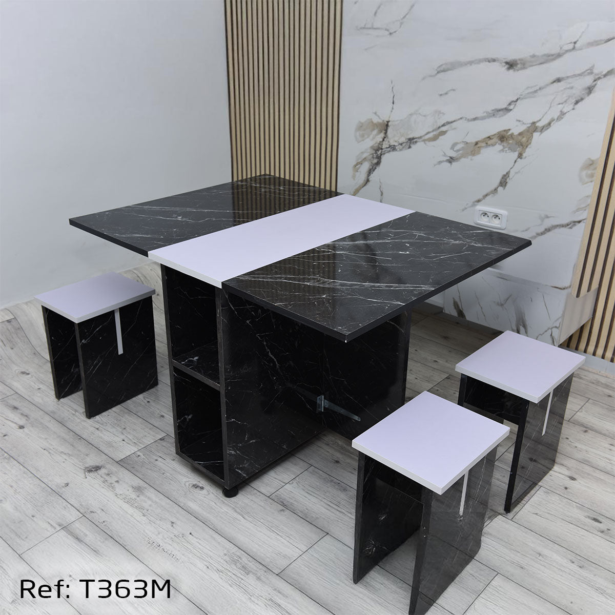 Table Pliable Multifonctionnelle Avec 4 Chaises Marbré