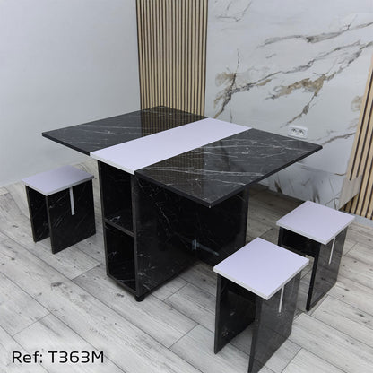 Table Pliable Multifonctionnelle Avec 4 Chaises Marbré