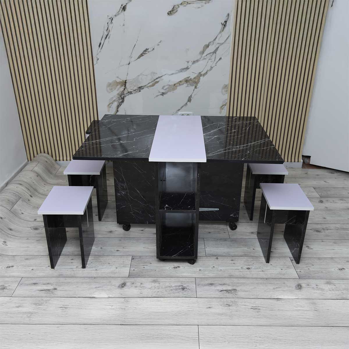 Table Pliable Multifonctionnelle Avec 4 Chaises Marbré